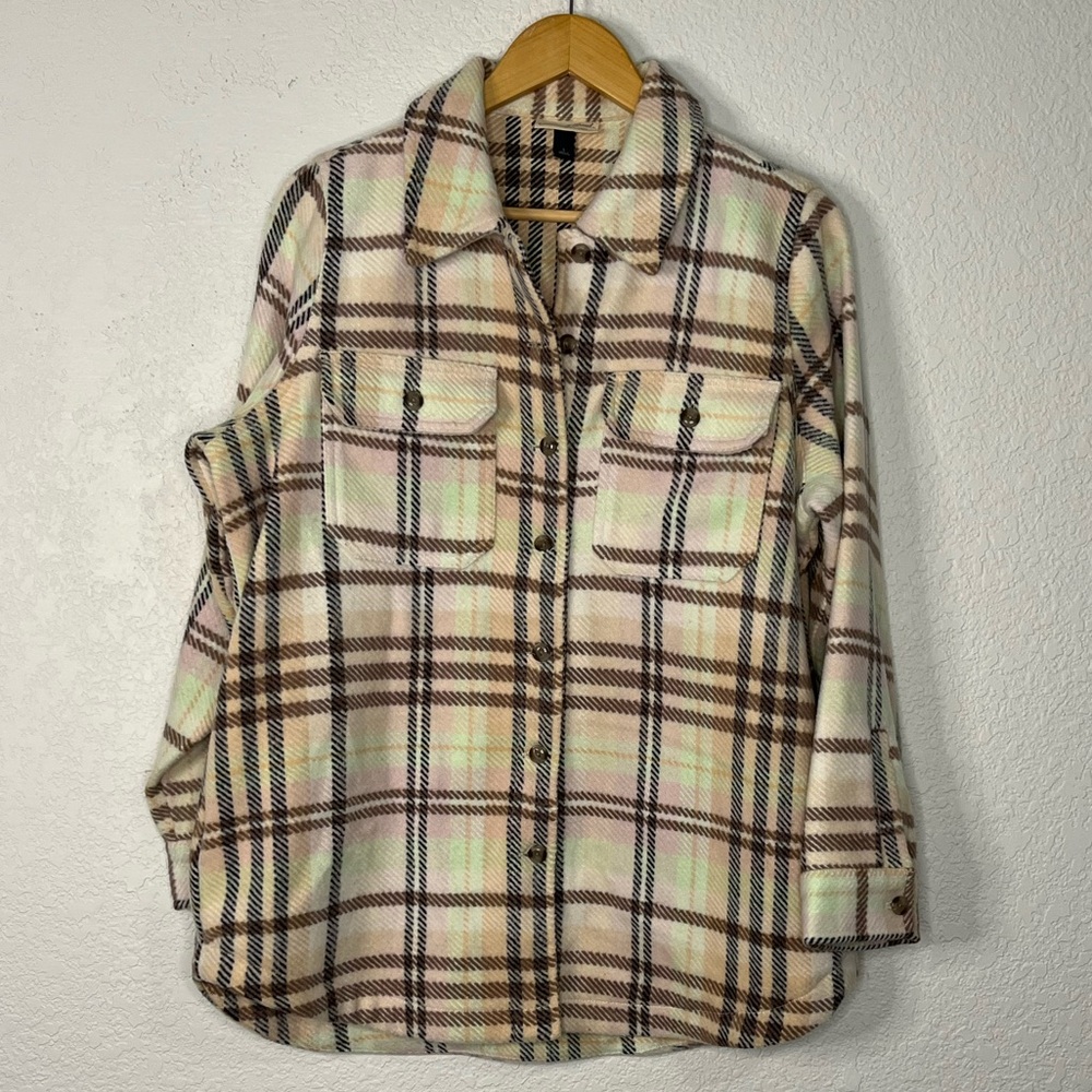 Universal Thread cream & pastel plaid oversized shacket